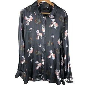 Banana Republic Floral Satin Long Sleeve Button Down Blouse